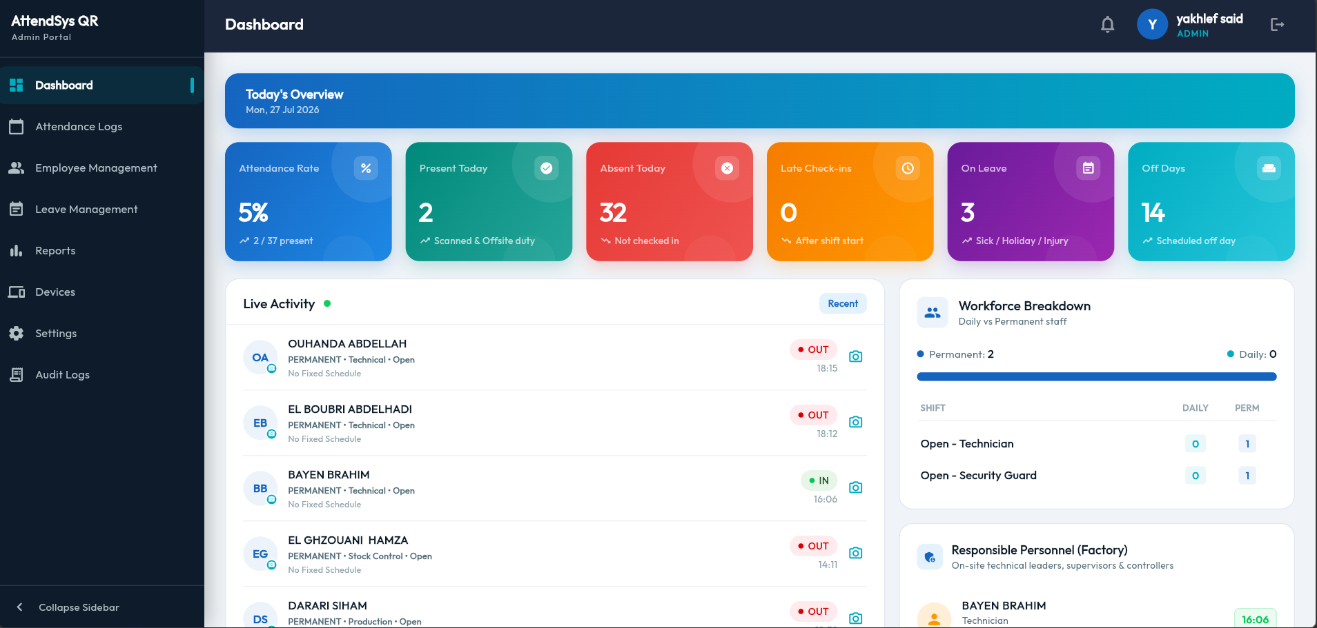 Attendance Logs Dashboard